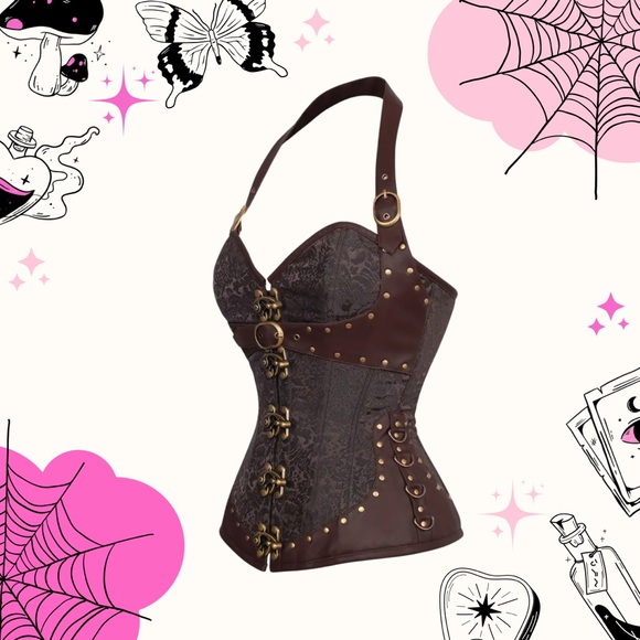 Accessories - Brown XL Corset with Lace Up and Buckle Details New